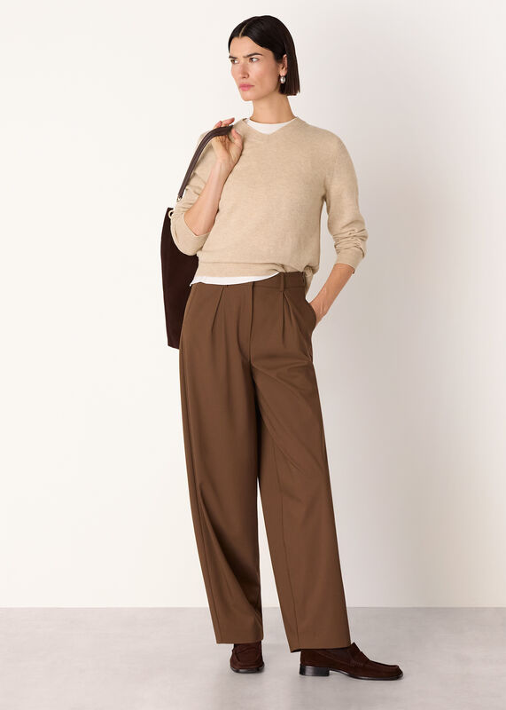 Oatmeal Wool V Neck Knit