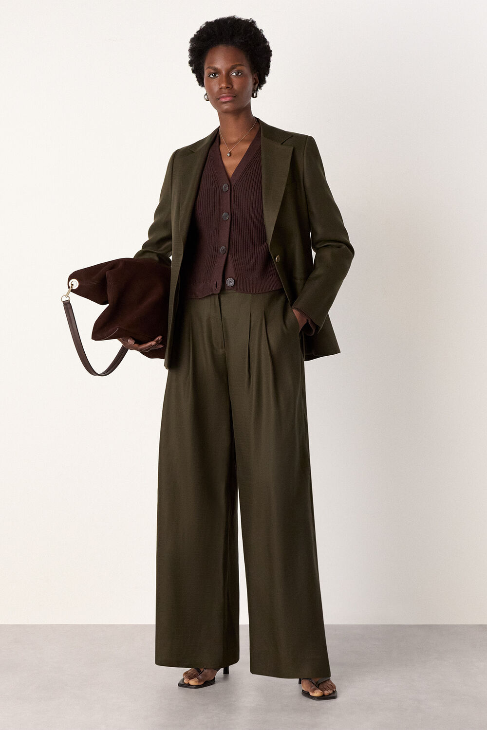 Brown V Neck Cotton Cardigan