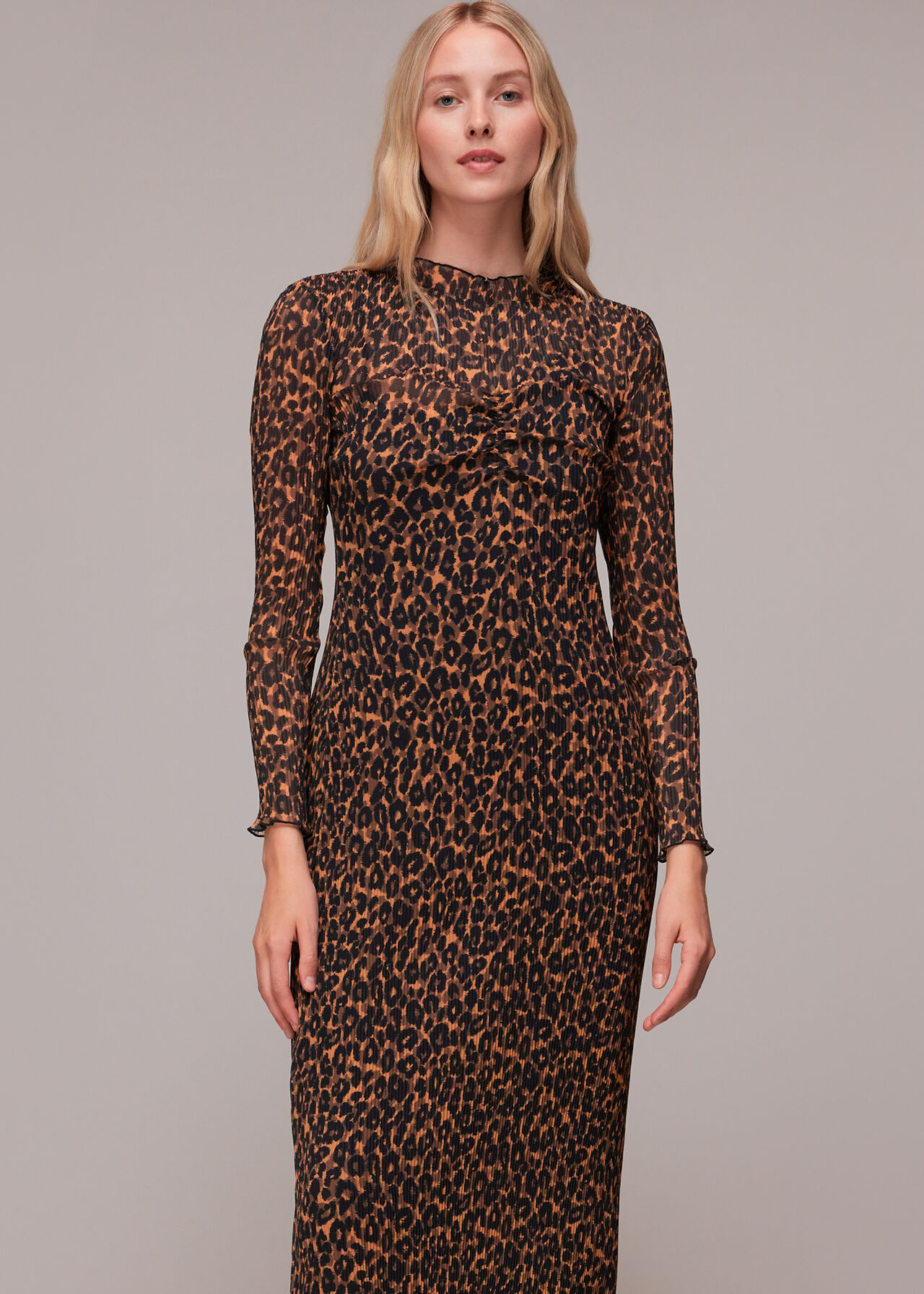 Leopard Plisse Midi Dress