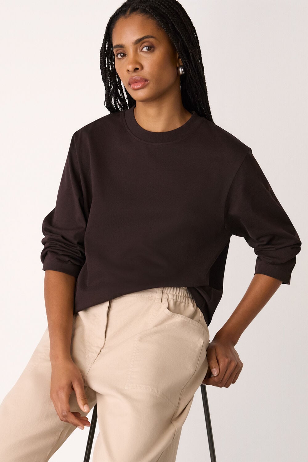 Brown Cotton Long Sleeve Jersey