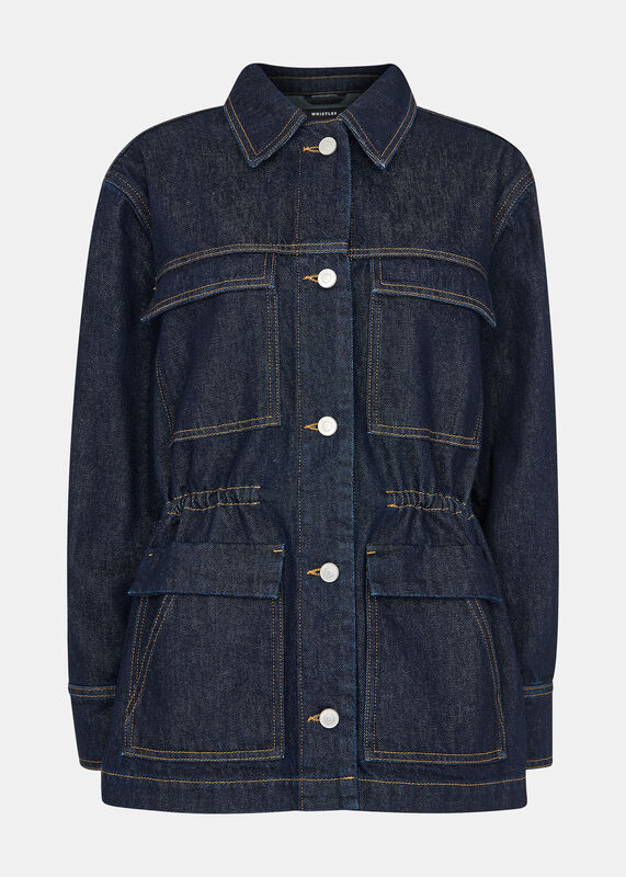 Dark Denim Drawstring Waist Jacket