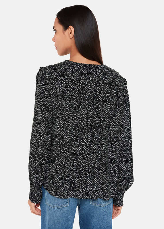 Black Scattered Y Saskia Collar Top