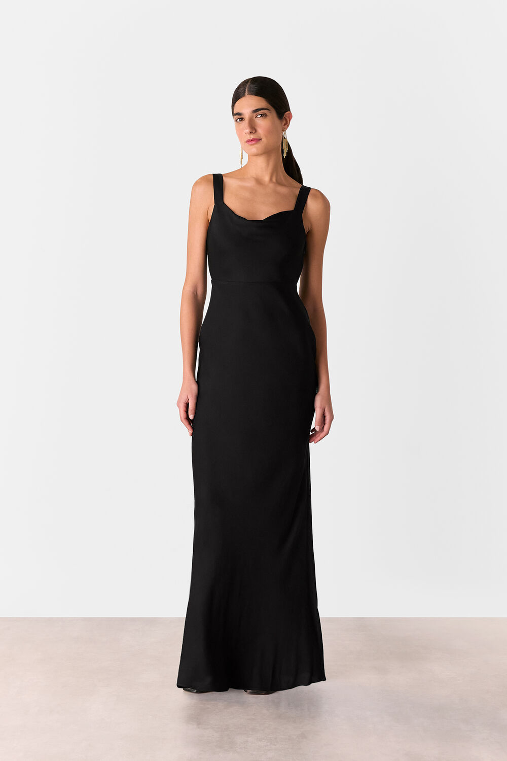 Black Thea Cowl Satin Maxi Dress