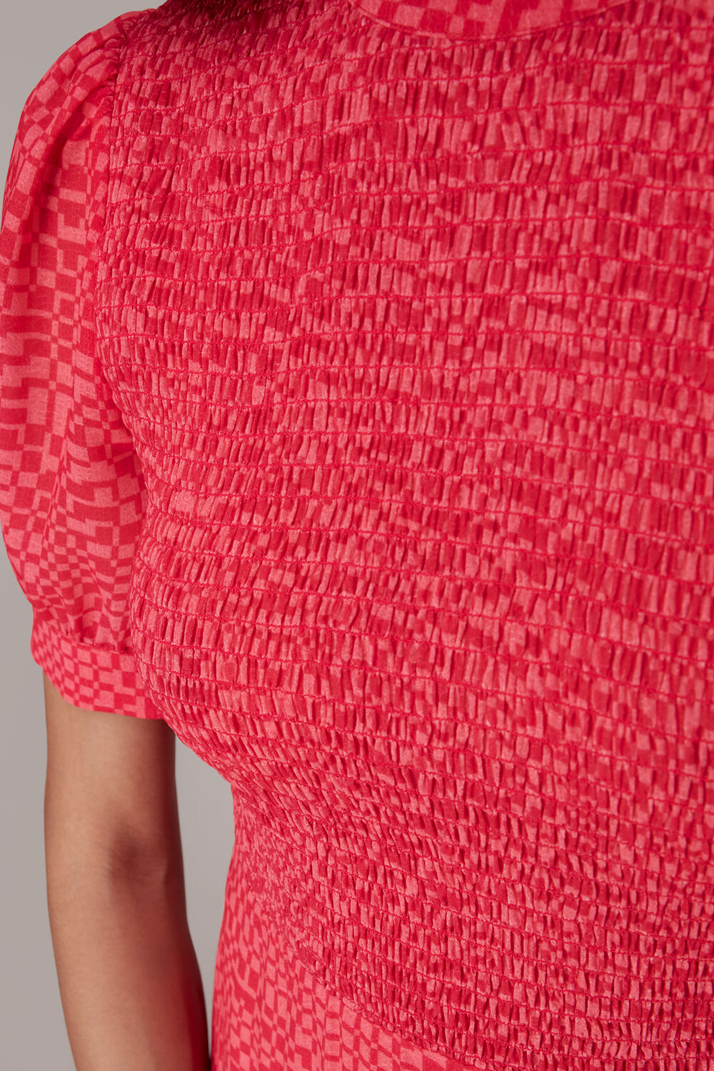 Shirred Checkerboard Dress