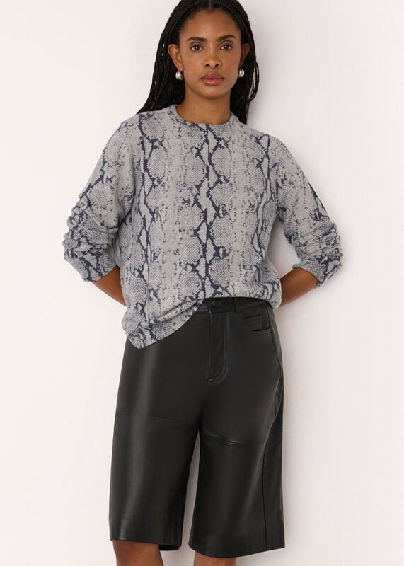 Snake Print Wool Crew Neck Knit