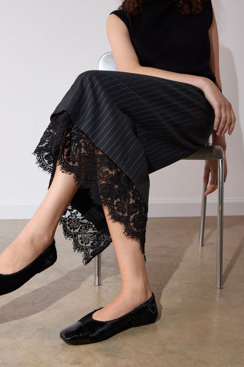 Stripe Detachable Lace Skirt