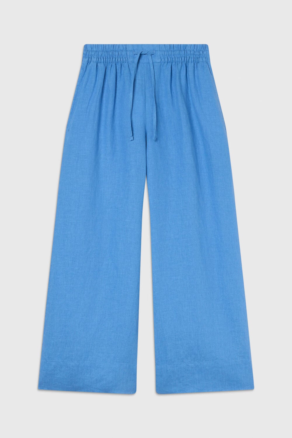 Blue Elasticated Linen Crop Trouser