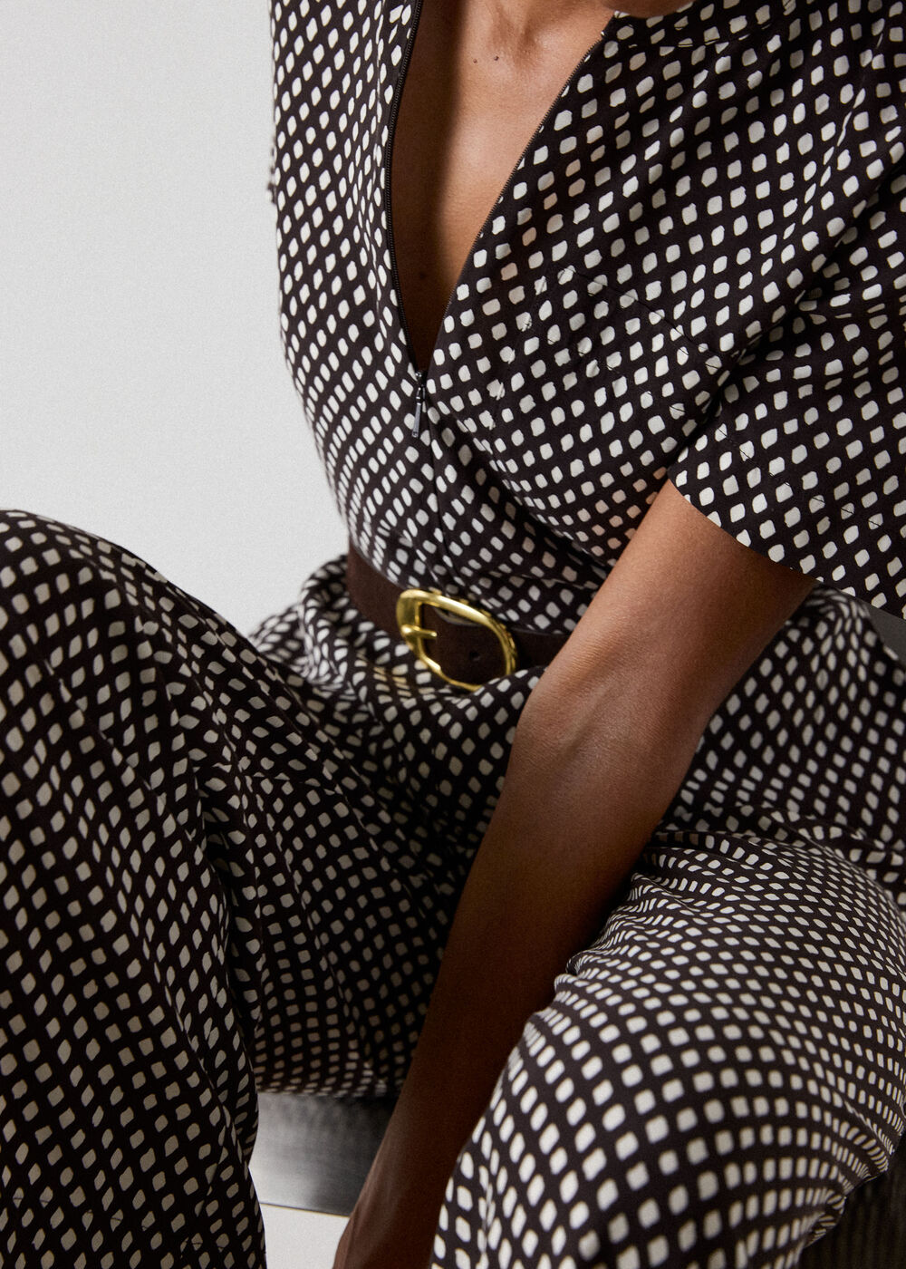 Petite Check Short Sleeve Jumpsuit