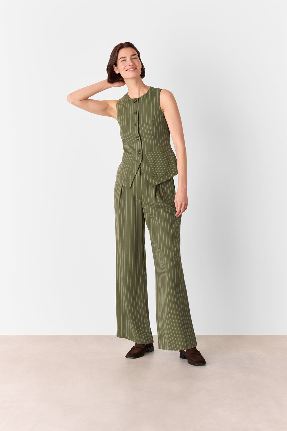 Khaki Lottie Pinstripe Waistcoat