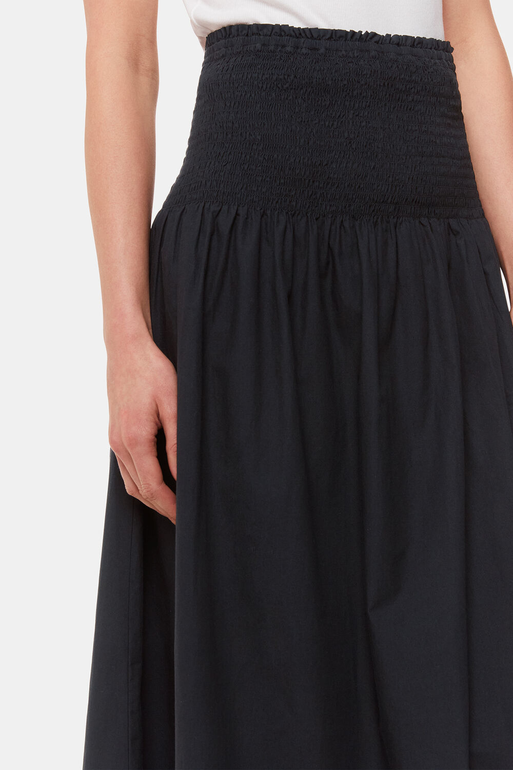 Black Louisa Smocked Midi Skirt