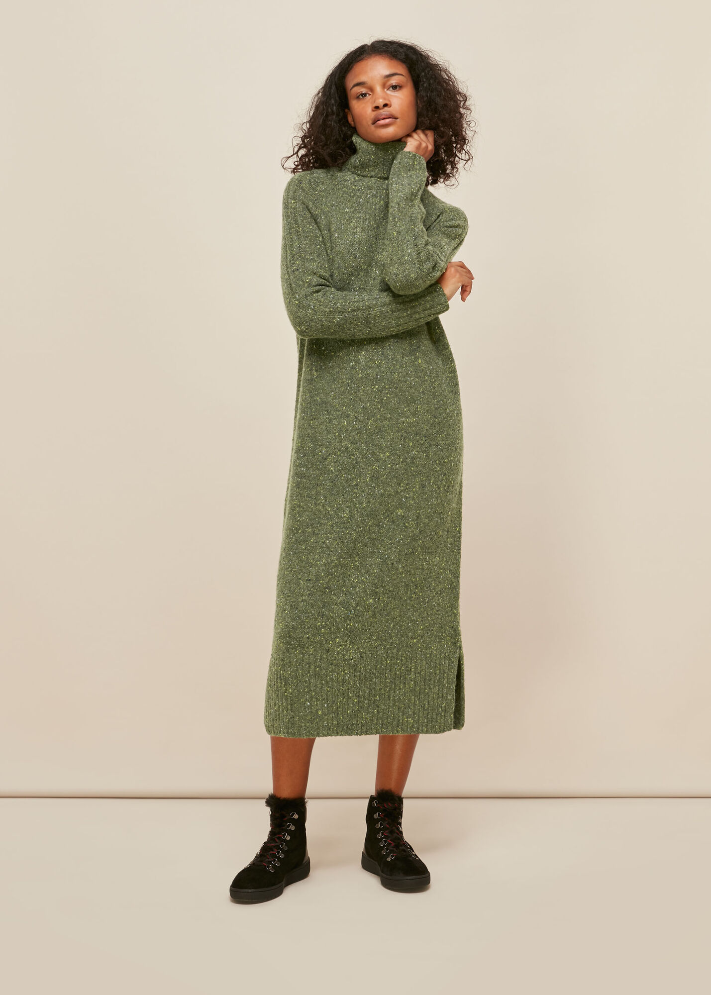 Green/Multi Flecked Wool Knit Midi Dress WHISTLES