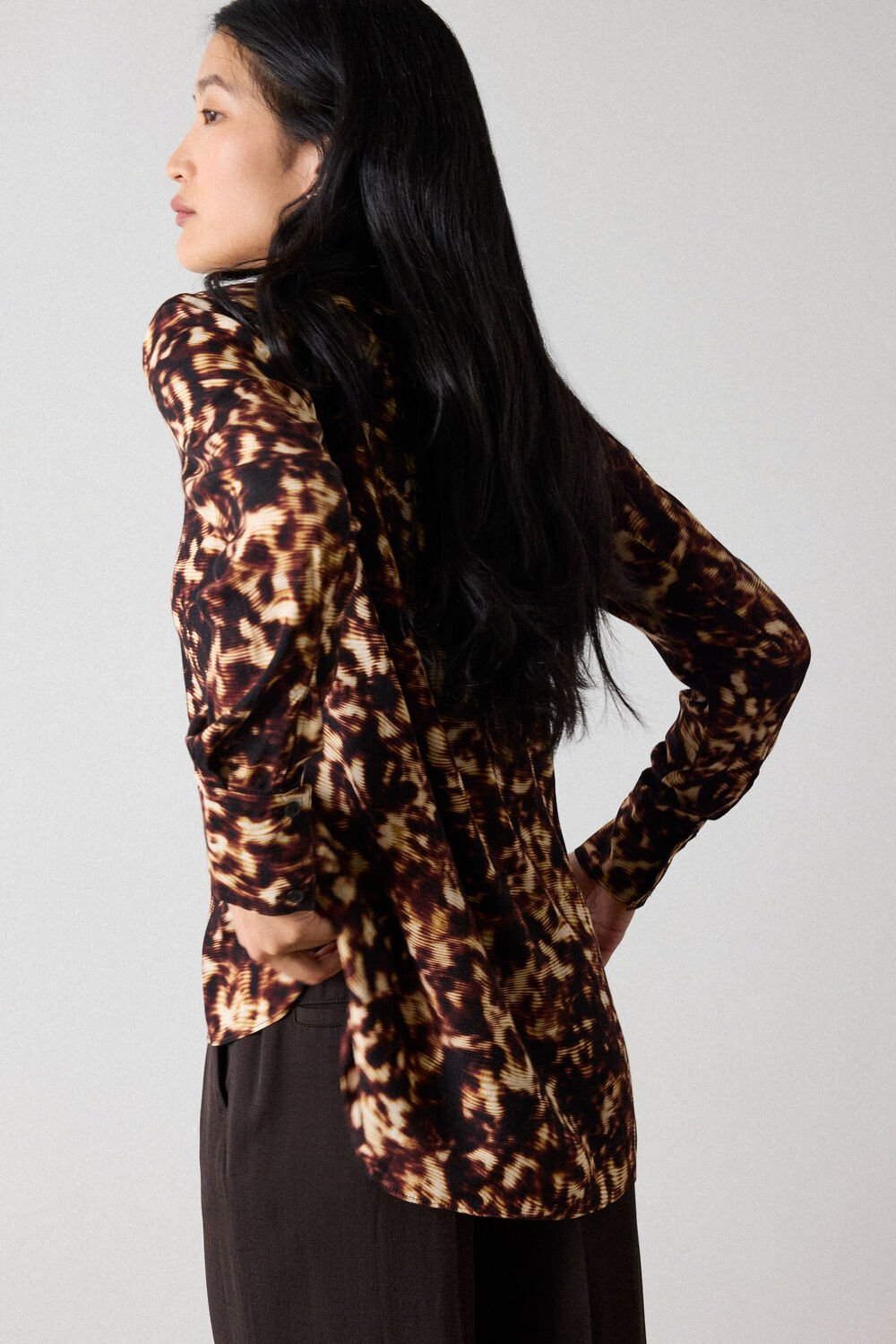 Brown Abstract Animal Viscose Shirt