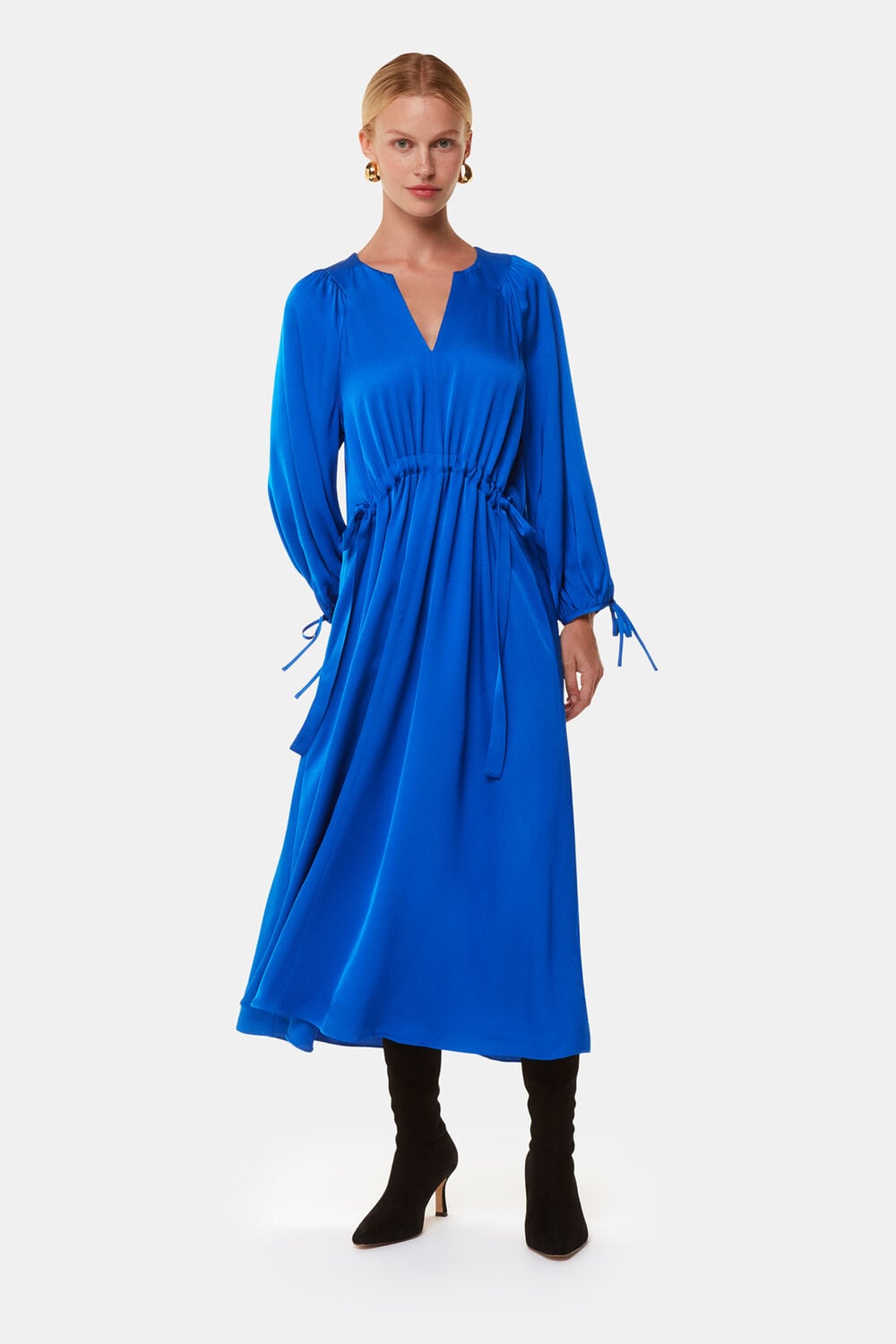 Blue Molly Satin Ruched Dress