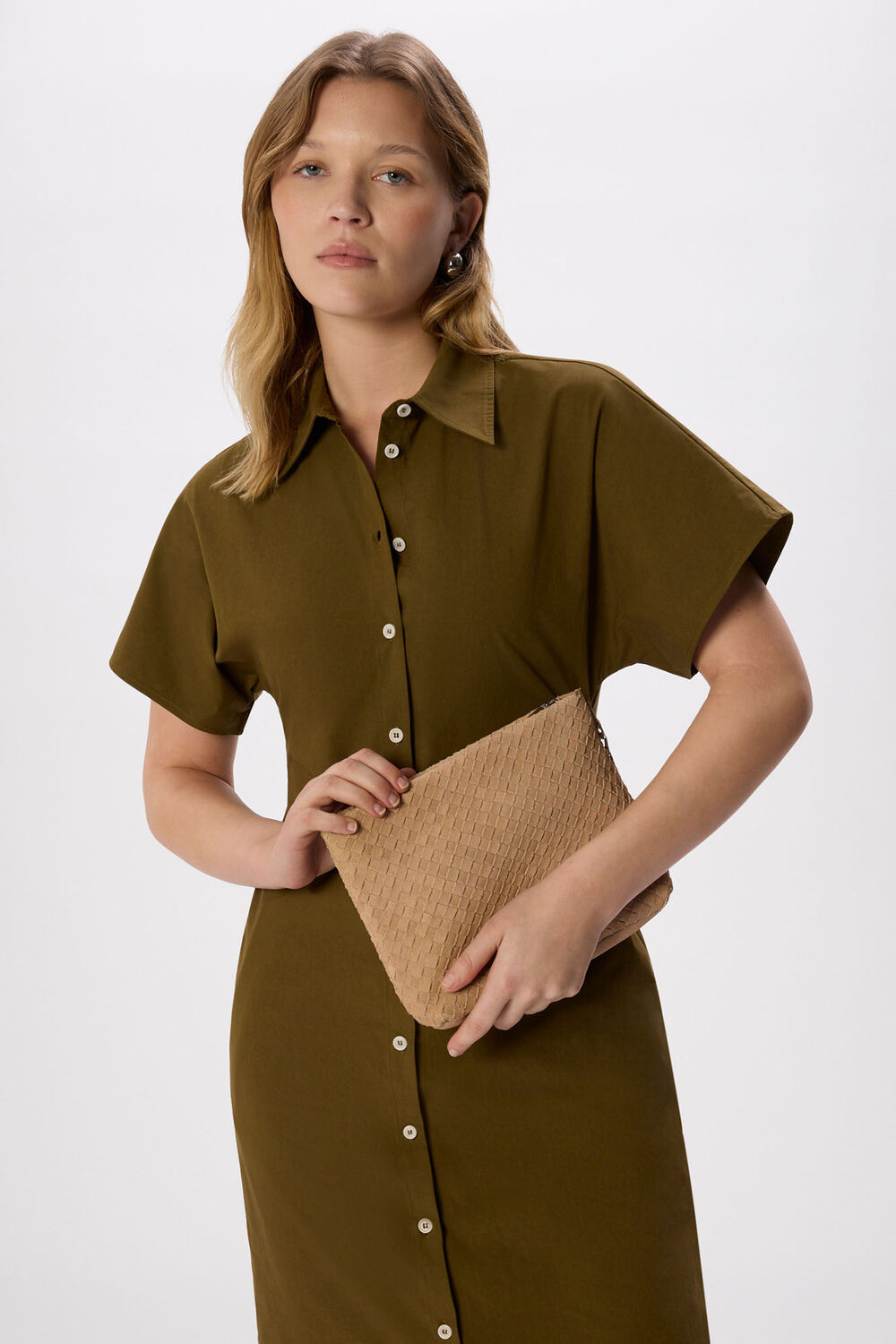 Avah Woven Suede Zip Clutch