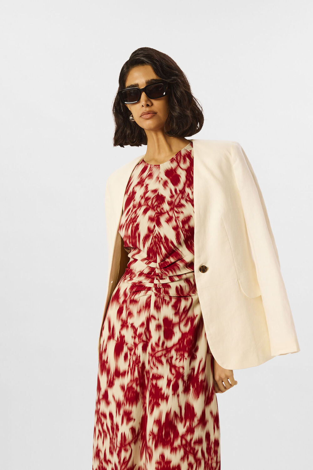 Red Petite Blurred Floral Crepe Dress