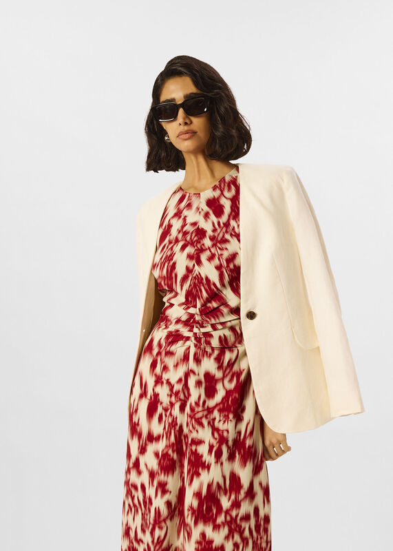 Red Petite Blurred Floral Crepe Dress