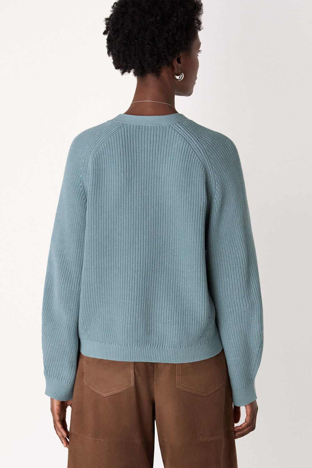 Blue V Neck Cotton Cardigan