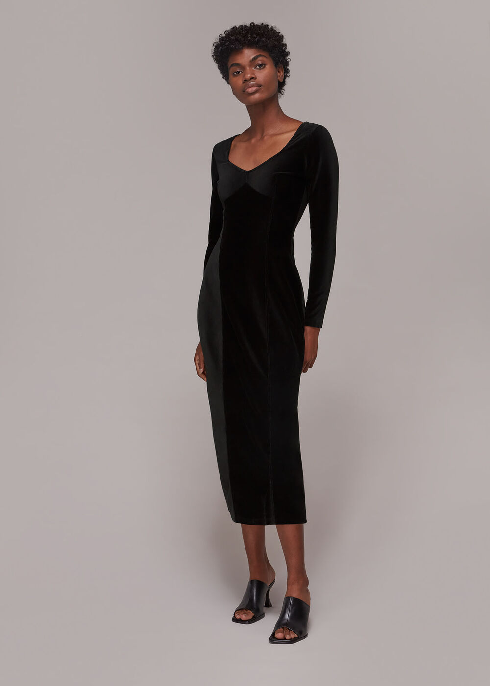 Black Cord Velvet Bust Detail dress