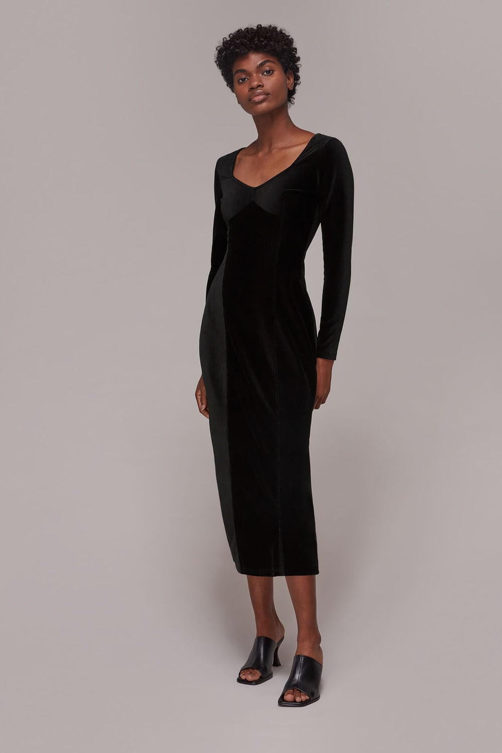 Black Cord Velvet Bust Detail dress