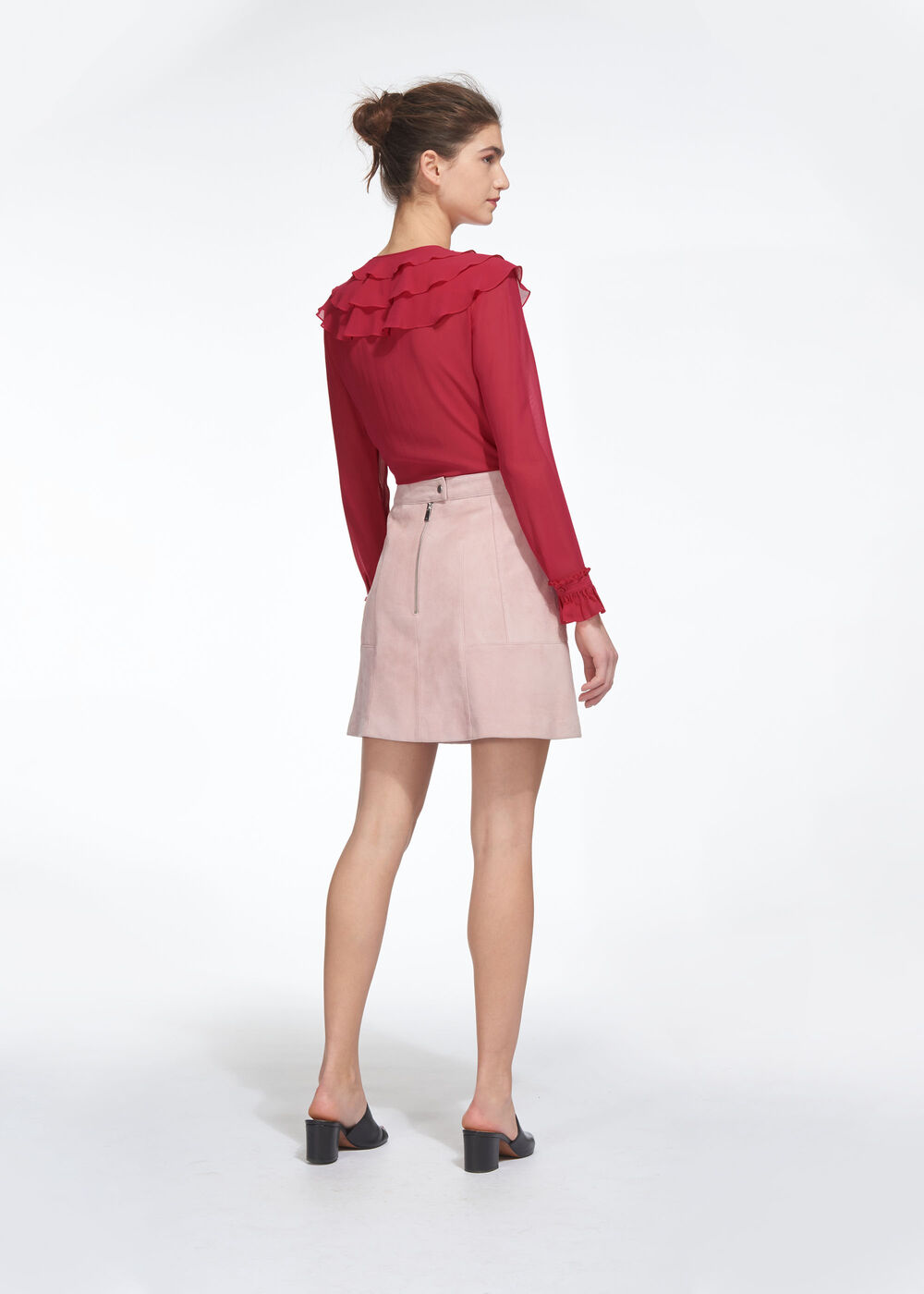 Lizzie Ruffle Silk Blouse Fuchsia