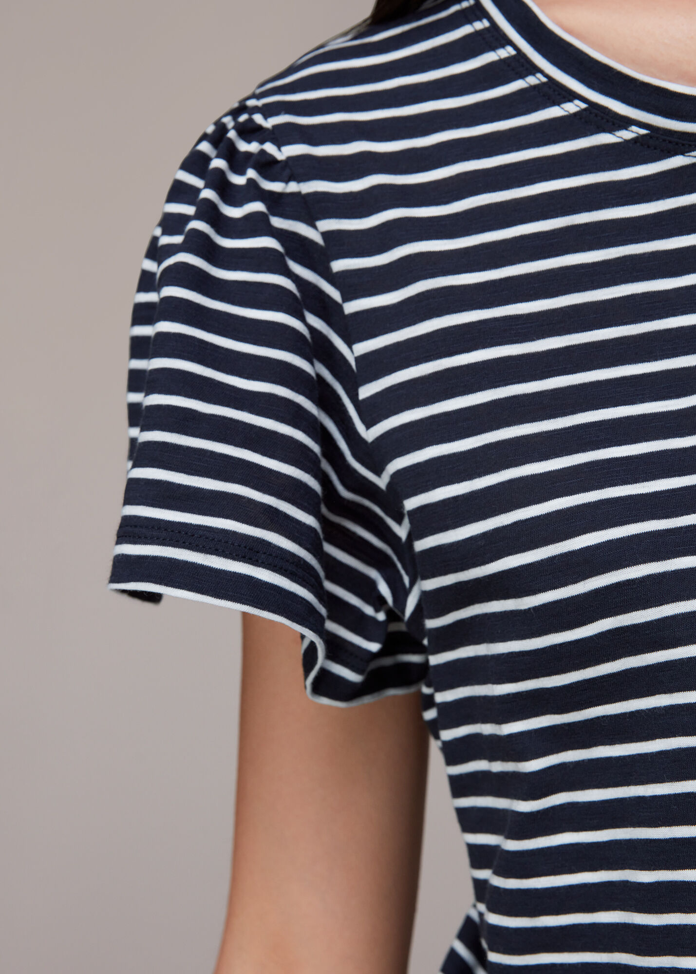 Navy/Multi Cotton Frill Stripe T Shirt | WHISTLES