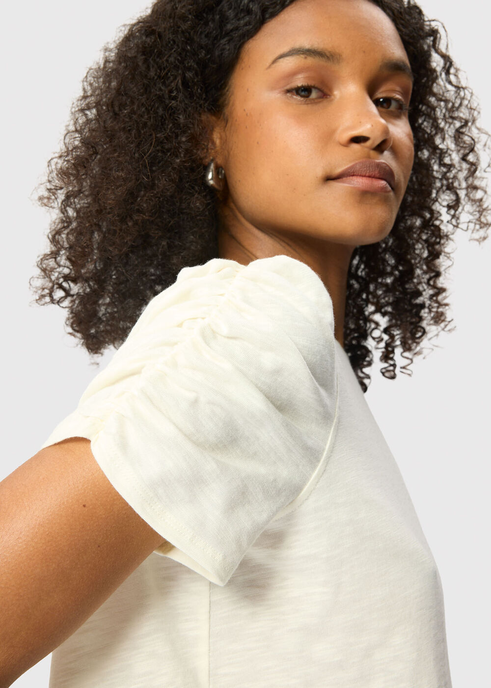 Round Neck Gathered Sleeve Tee