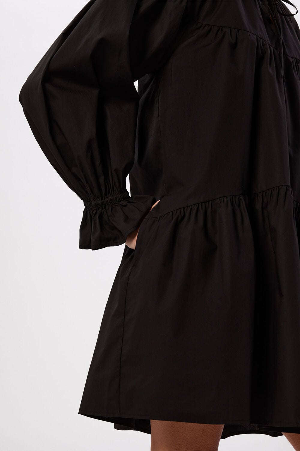 Black Cotton Tiered Mini Dress