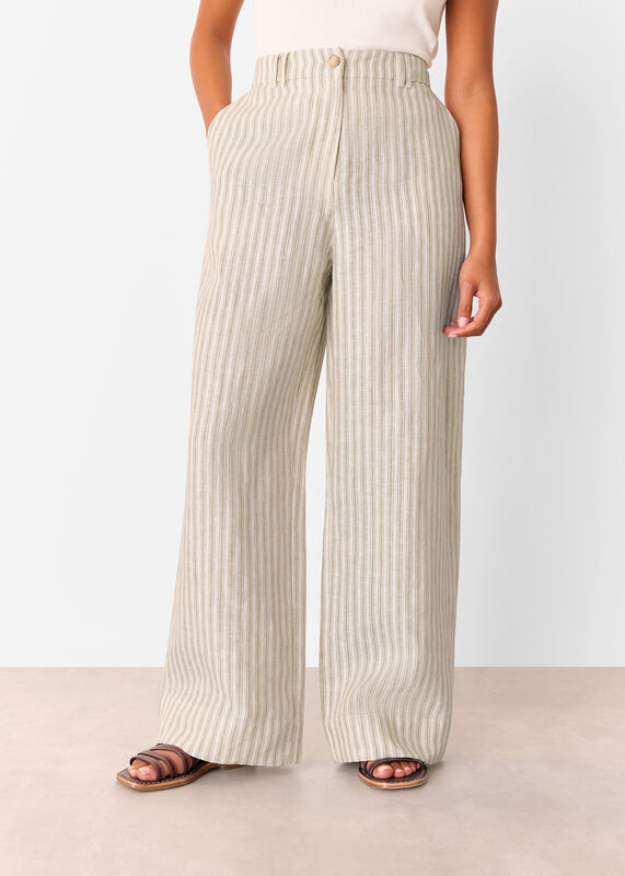 Neutral Petite Linen Stripe Trouser