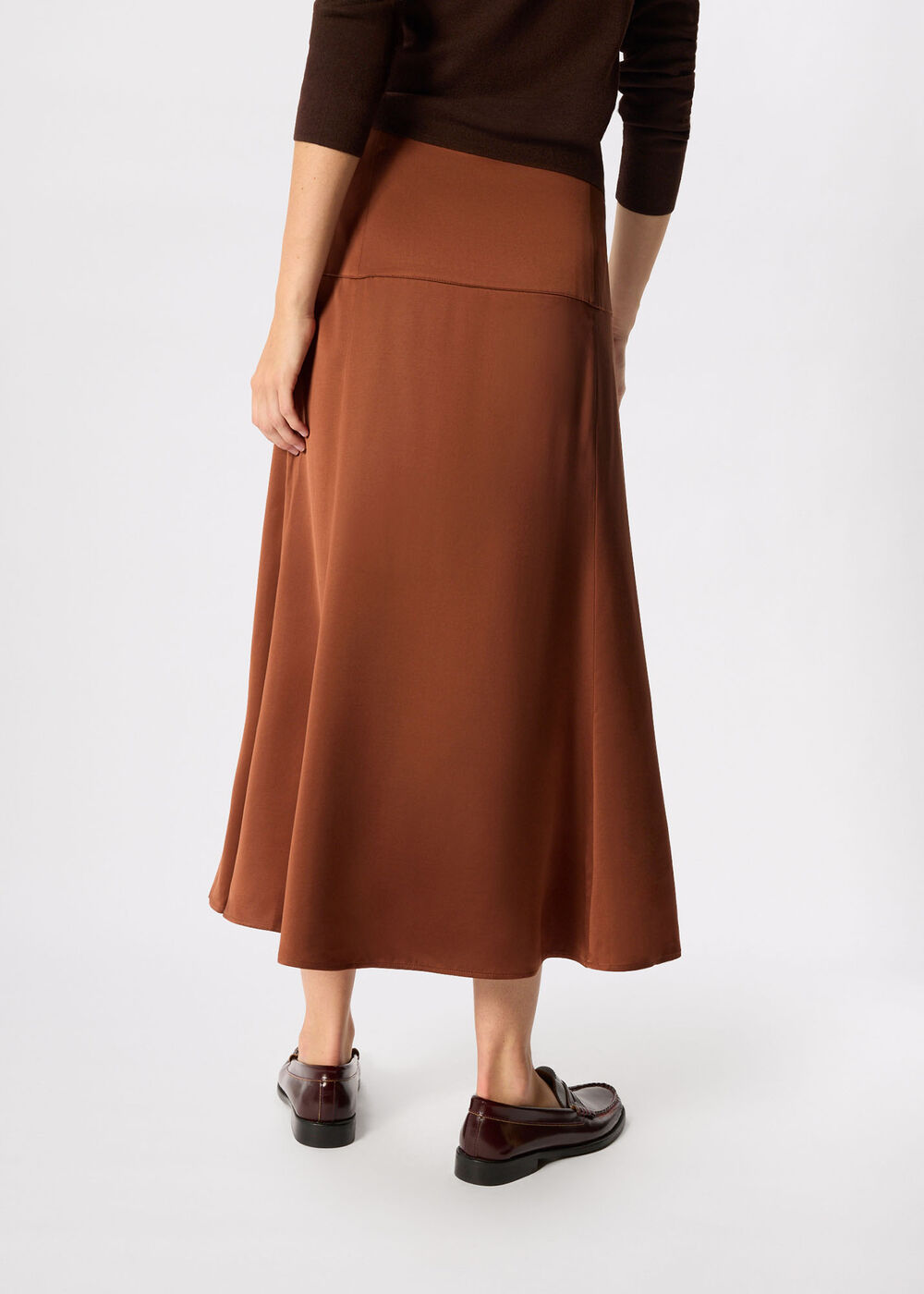 Panel Waist Satin Midi Skirt