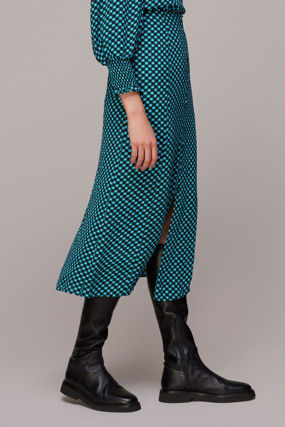 Multicolour Star Check Button Front Skirt