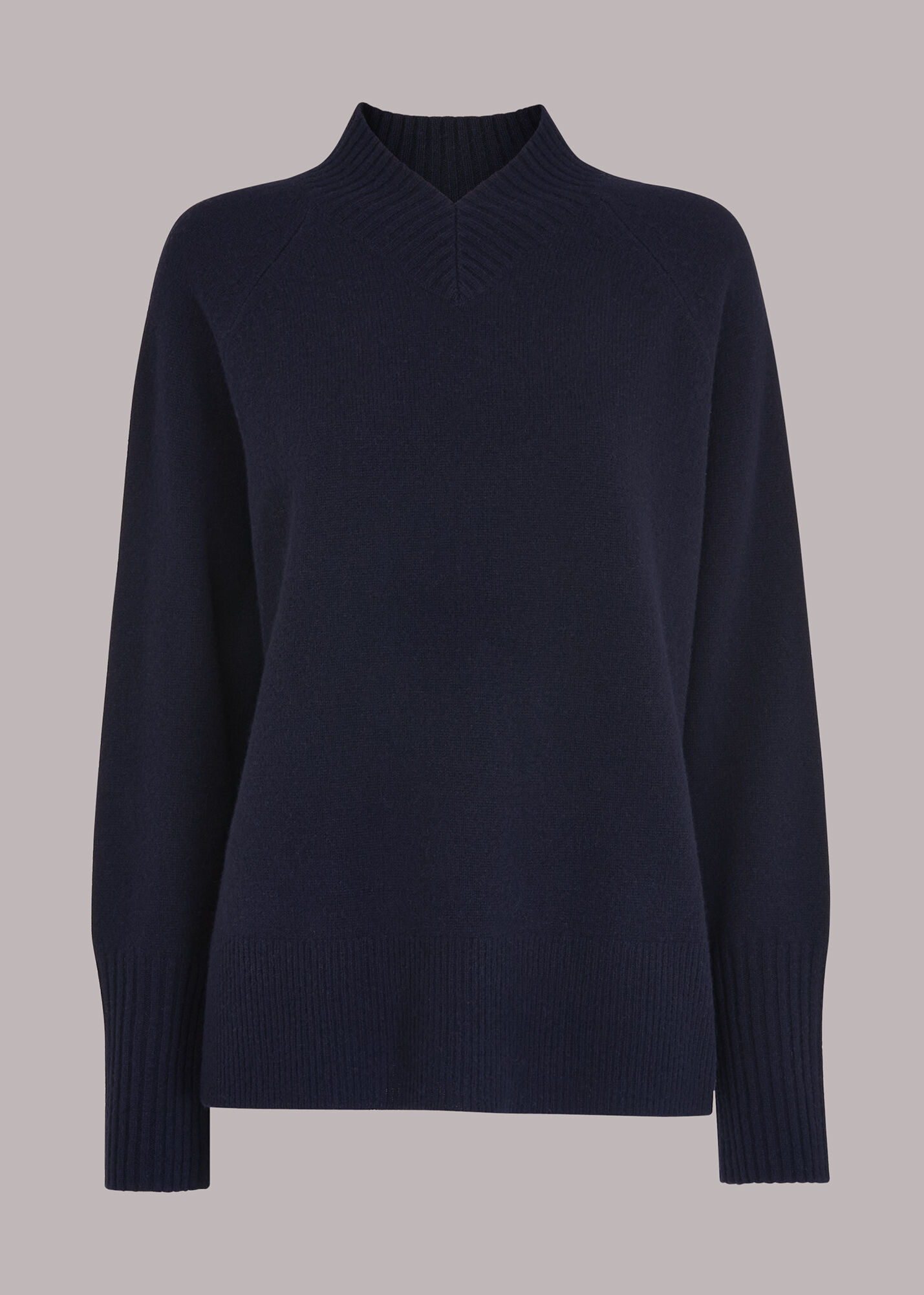 Navy High V Neck Knit | WHISTLES | Whistles UK |