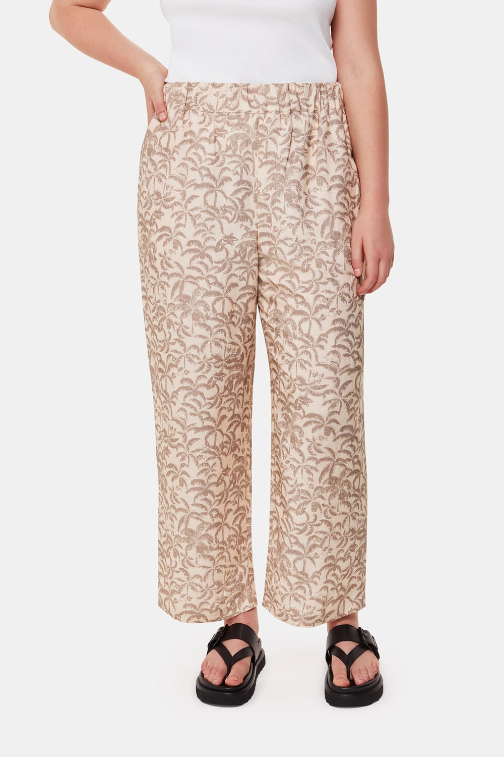 Palm Print Linen Blend Trouser