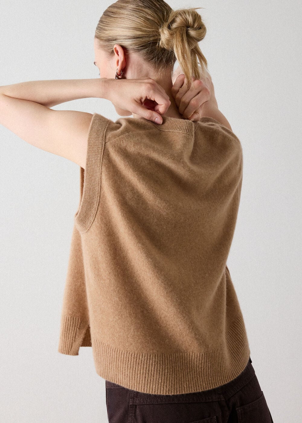 Camel Cashmere V Neck Tank