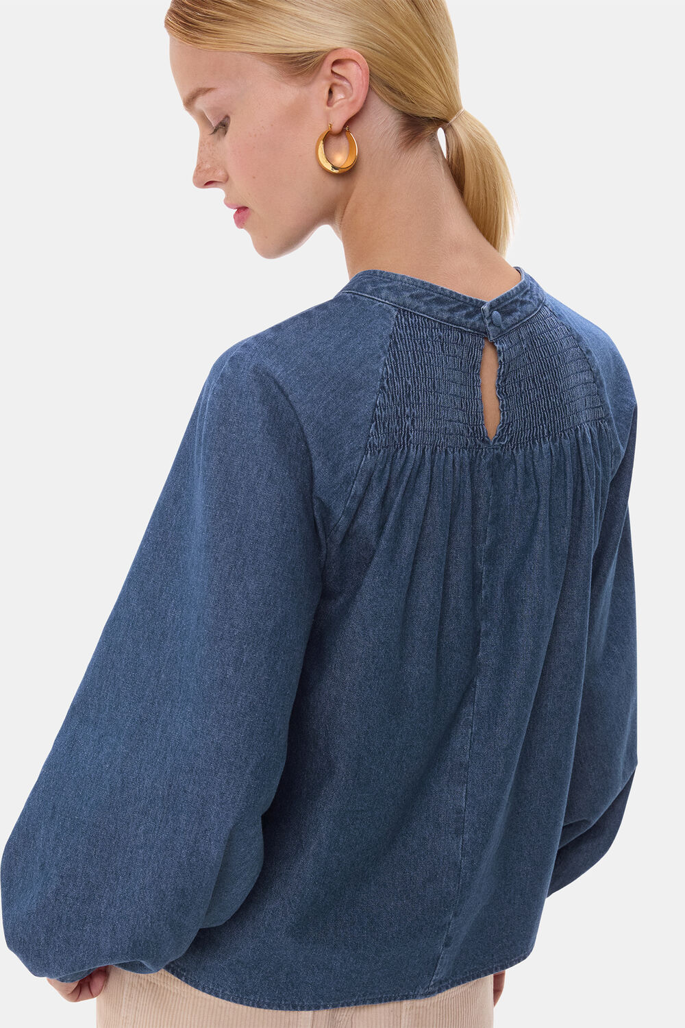 Smocked Denim Blouse