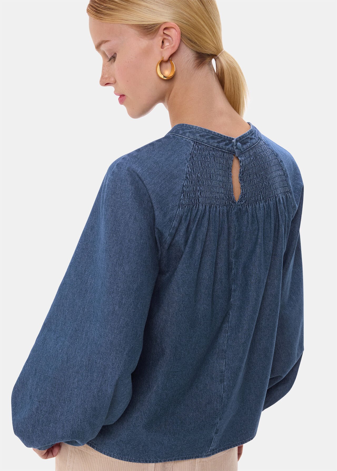 Smocked Denim Blouse