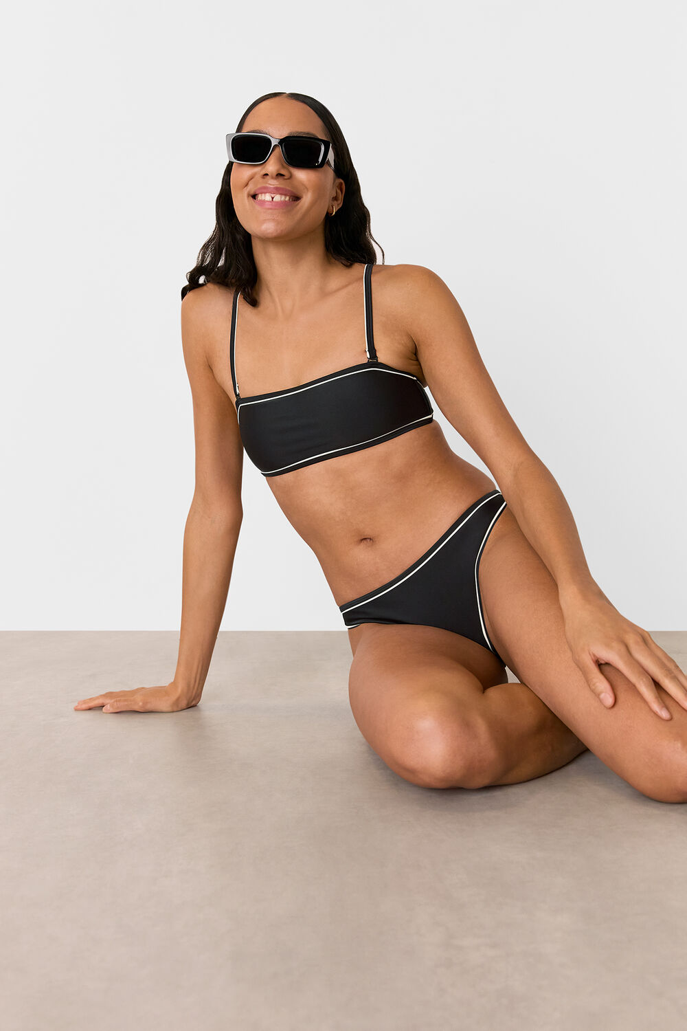 Black Piper Contrast Bikini Bottom