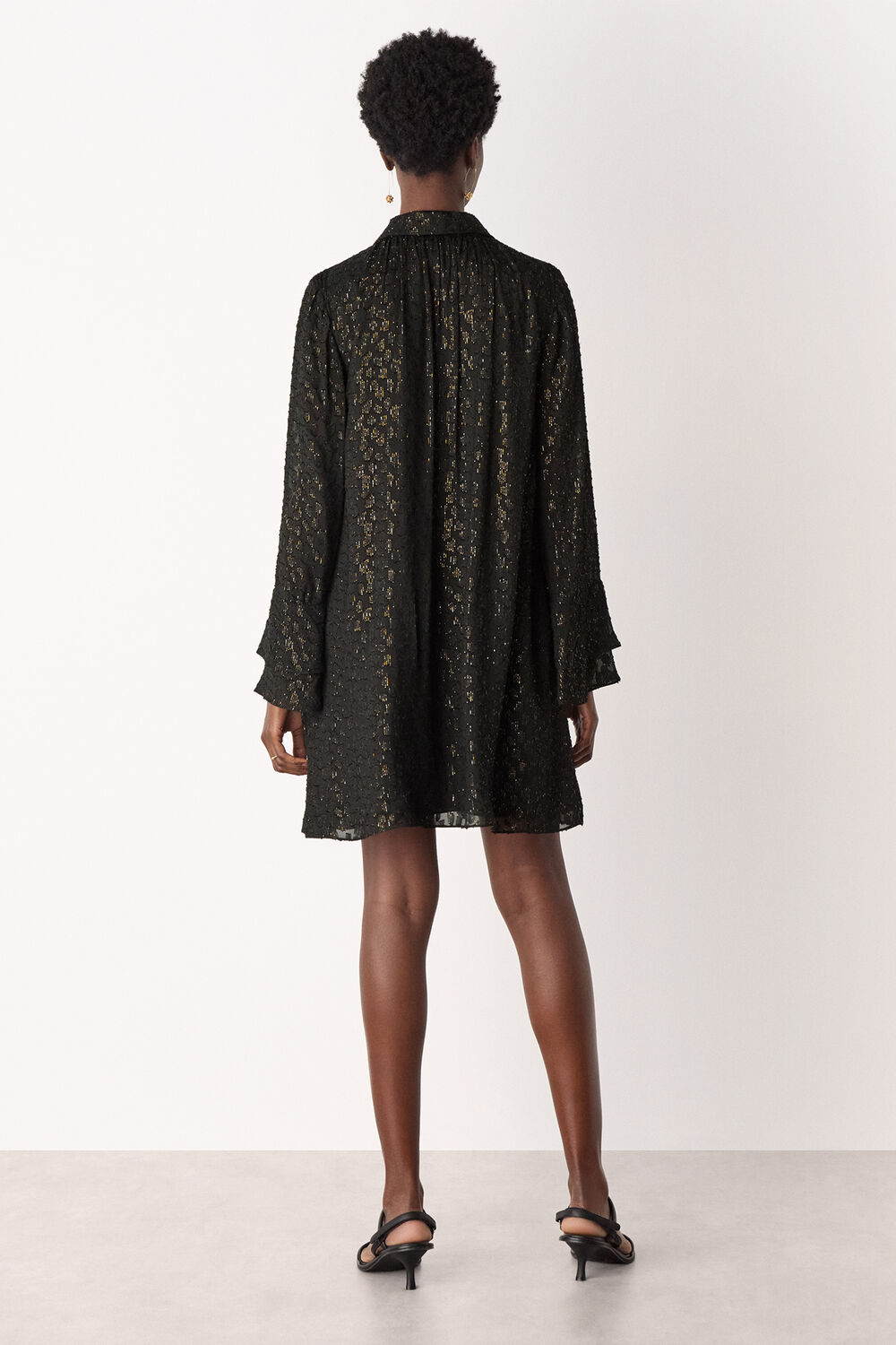 Black Metallic Dobby Mini Dress