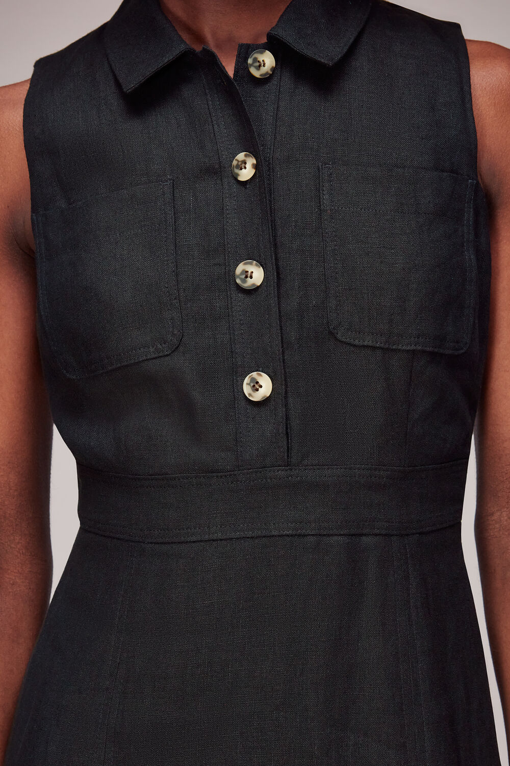 Black Molly Linen Midi Dress