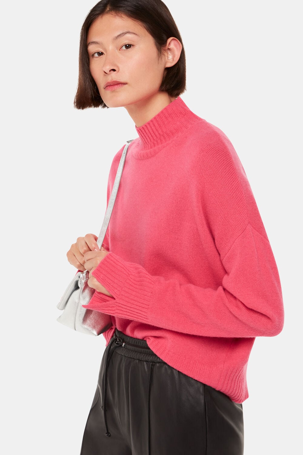 Wool Double Trim Funnel Neck