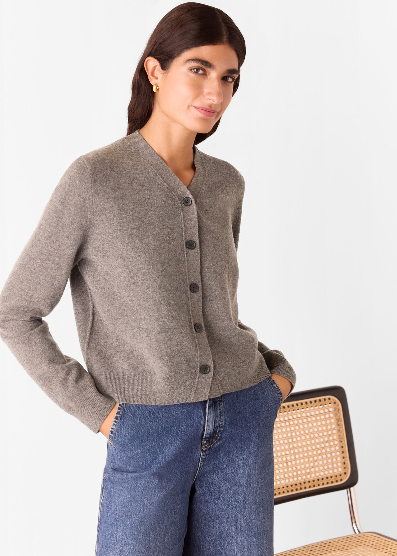 Button Front V Neck Cardigan