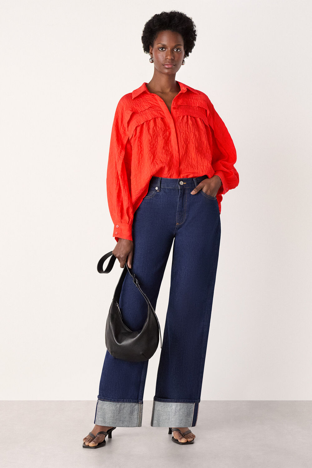 Red Textured Frill Detail Blouse