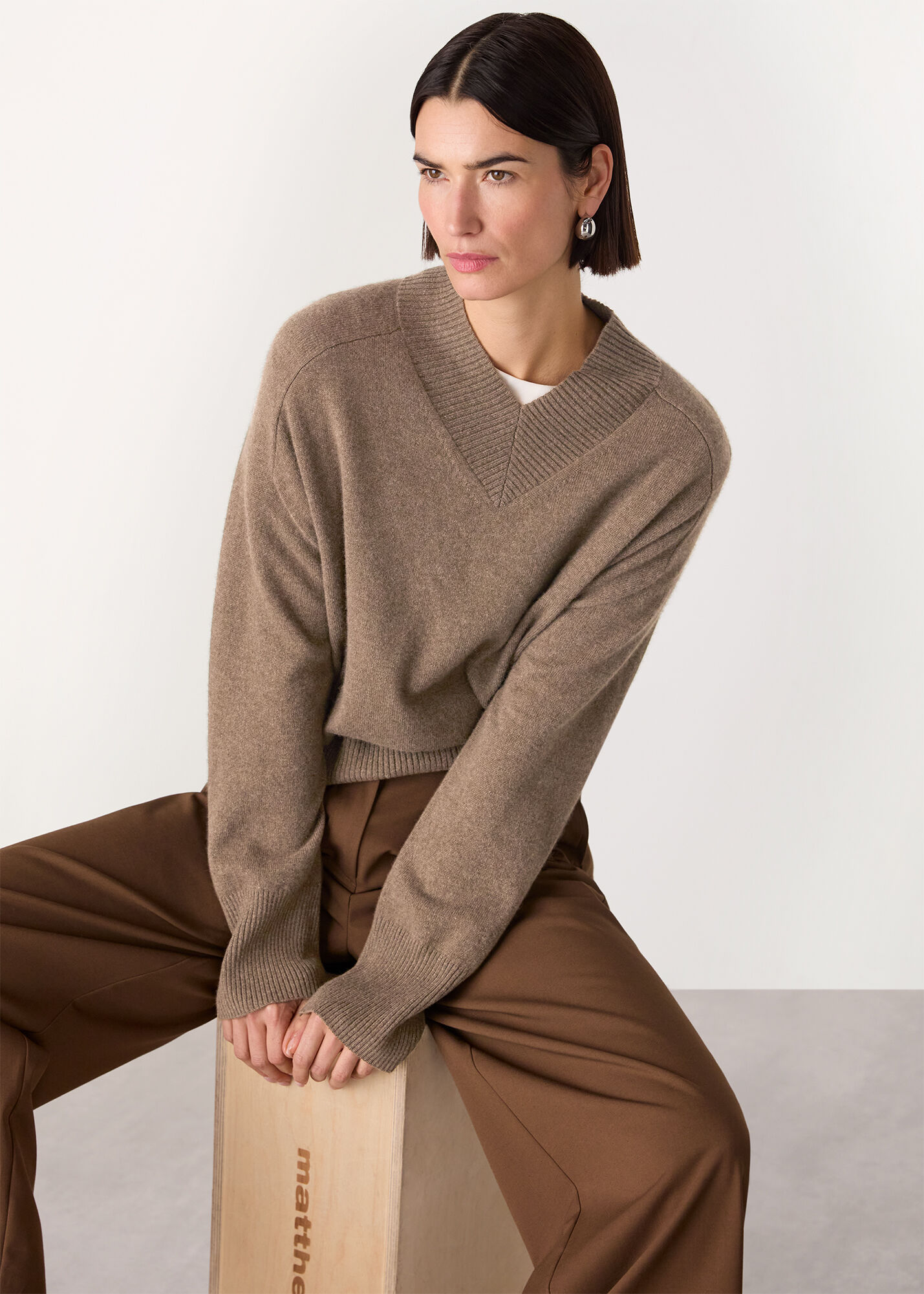 Women's Neutral Cashmere V Neck Sweater | Whistles US |