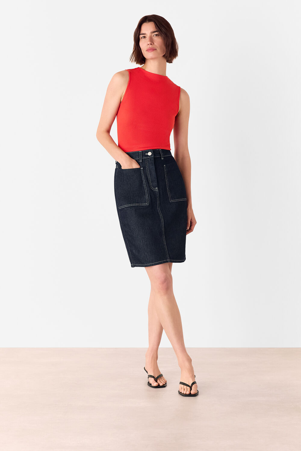 High Neck Rib Detail Tee