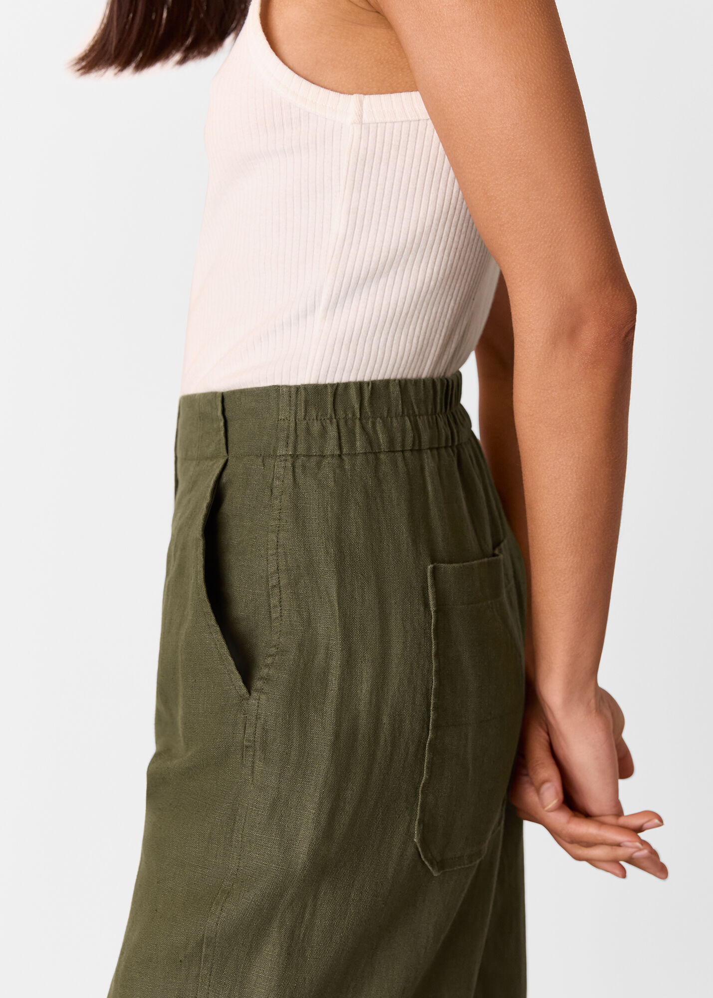 Khaki Linen Barrel Leg Trouser WHISTLES Whistles