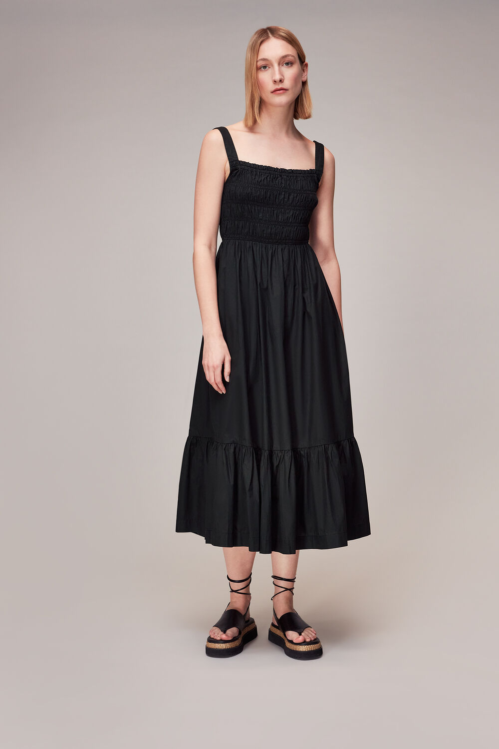 Black Greta Ruched Poplin Dress