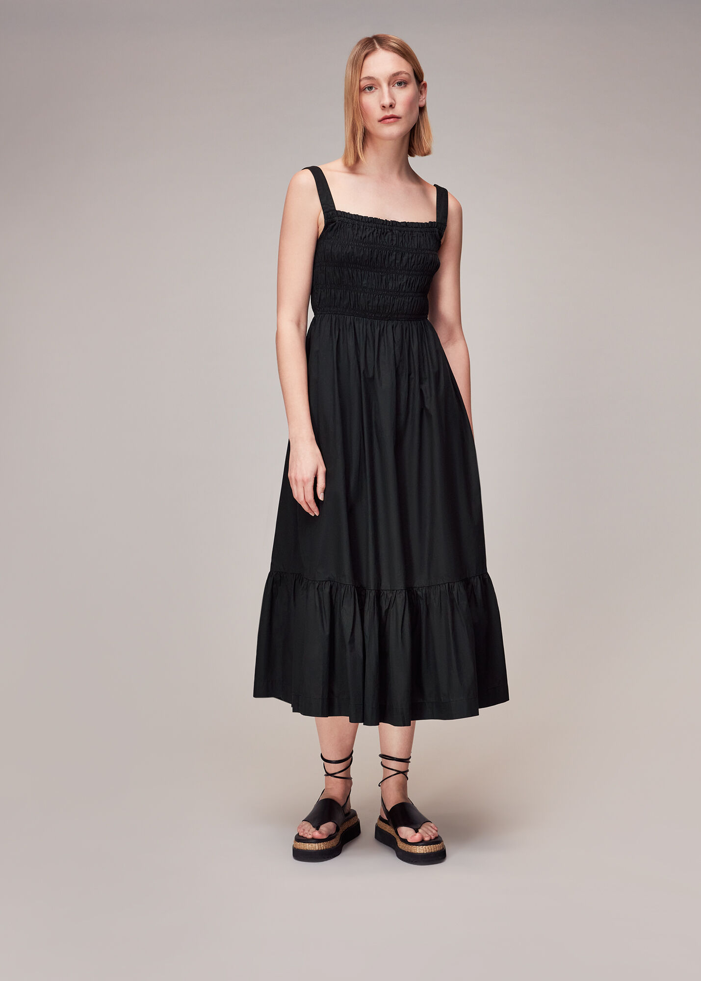 Black Greta Ruched Poplin Dress | WHISTLES