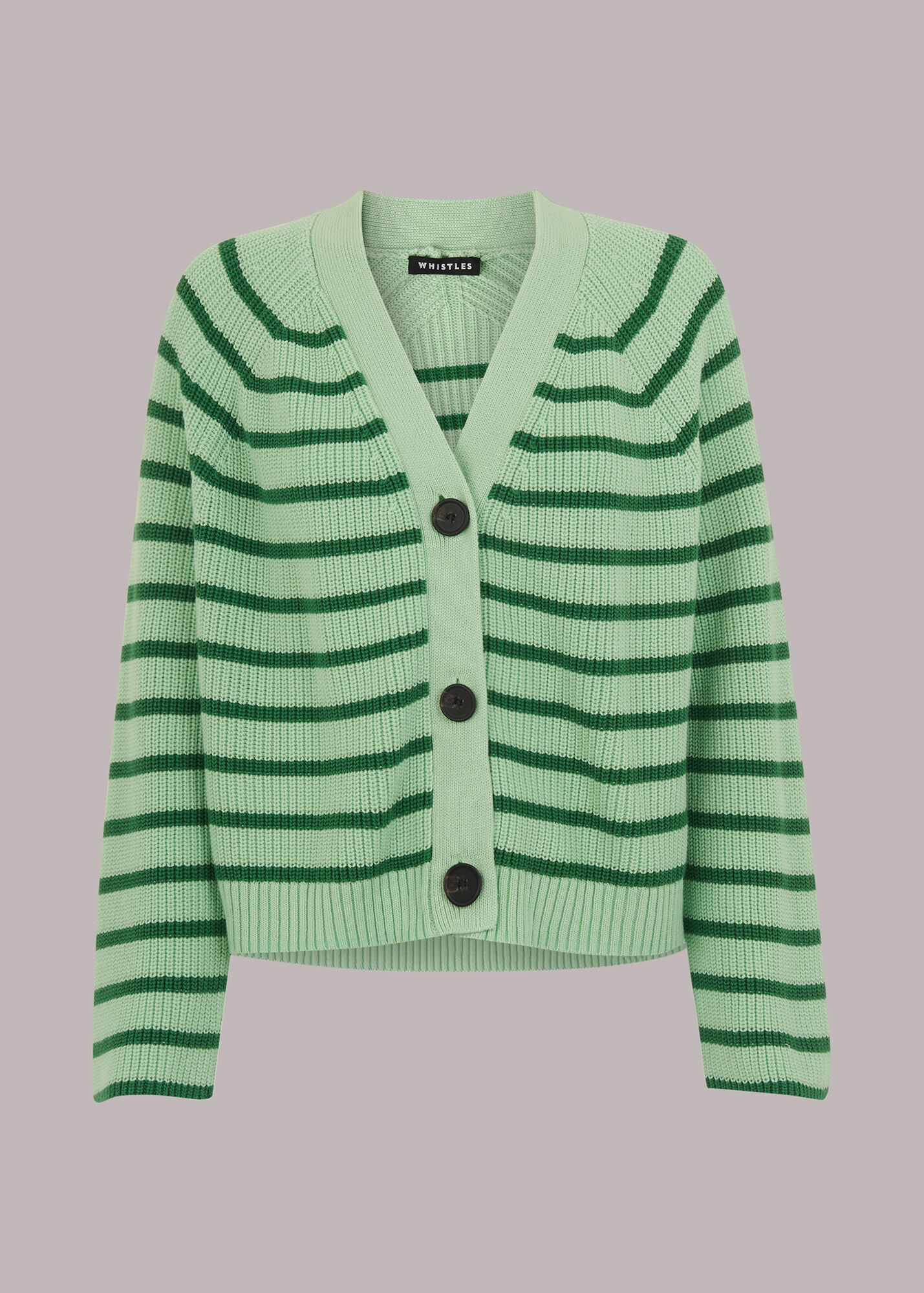 Green/Multi Stripe Cotton Cardigan | WHISTLES | Whistles US |
