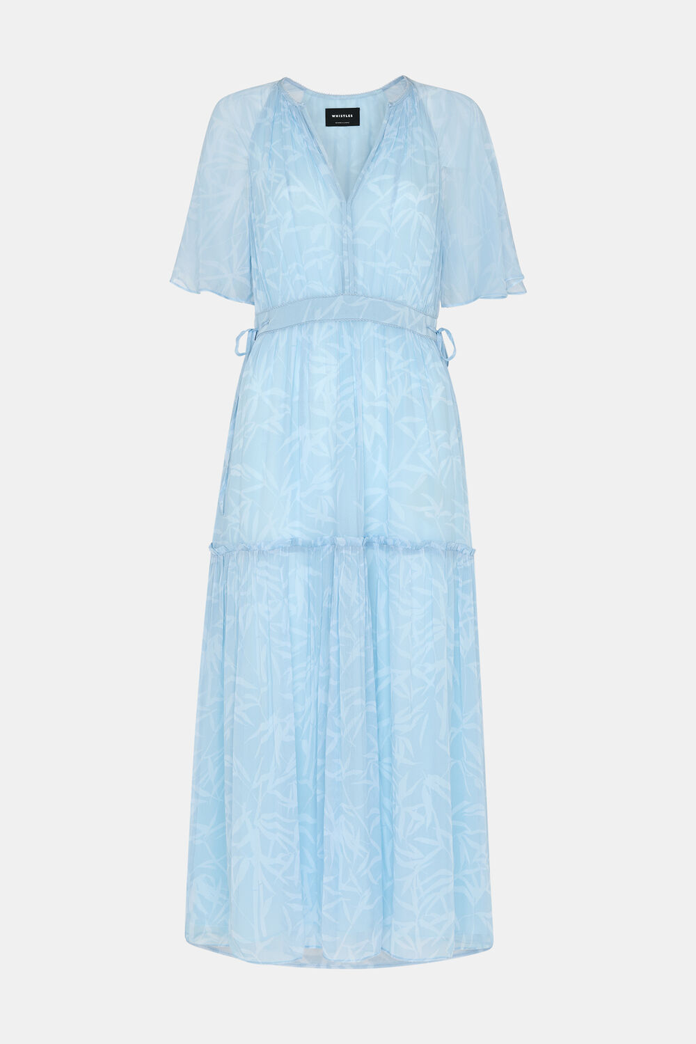 Blue Bamboo Leaves Gathered Dress