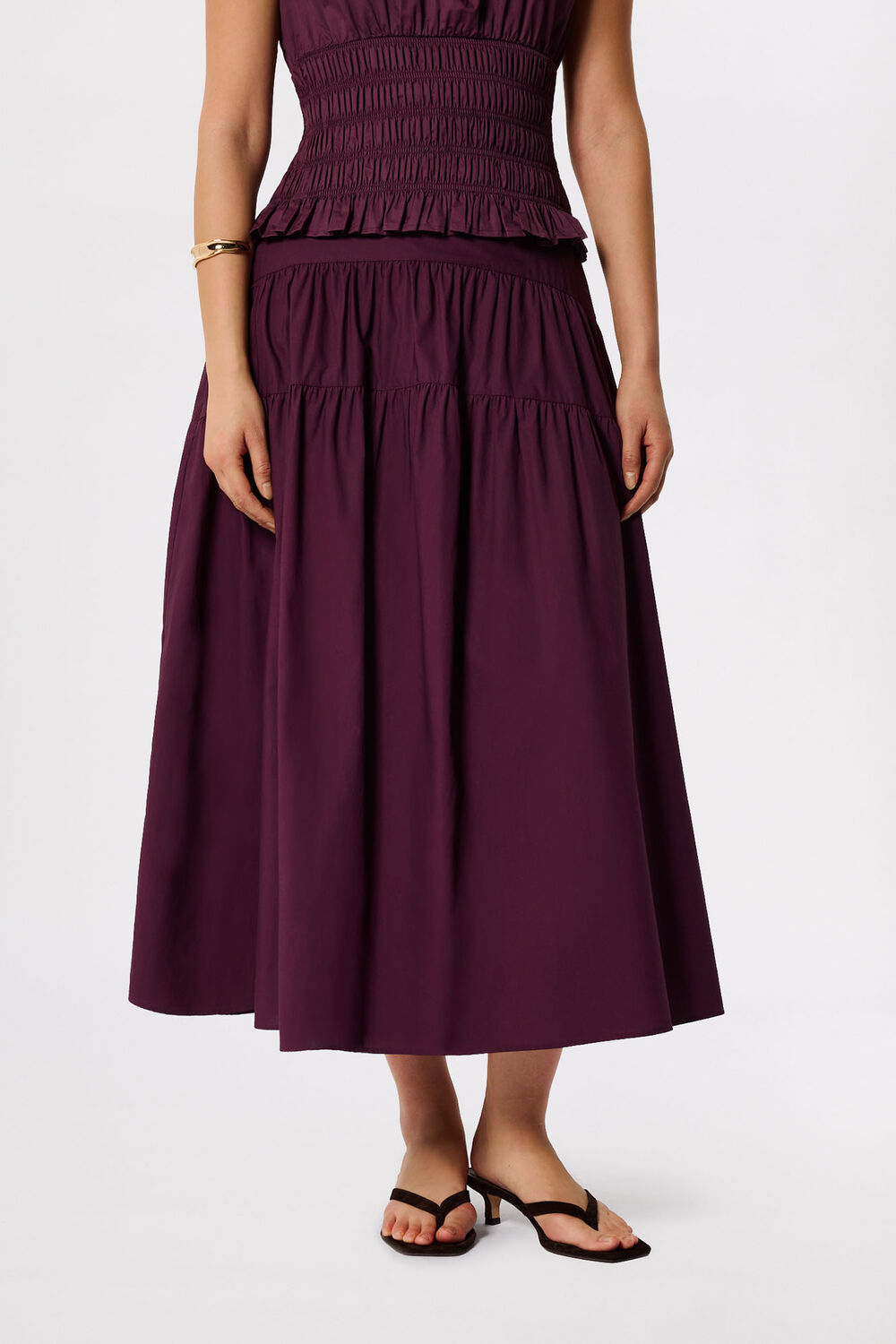 Plum Tier Hem Cotton Skirt