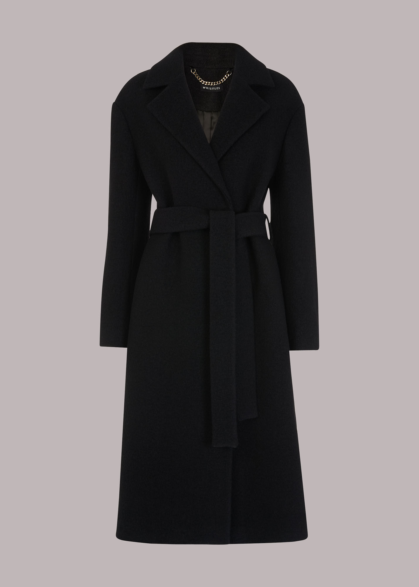 Black coat tie waist discount